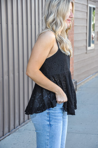 Floral Stretch Lace Peplum Cami Top