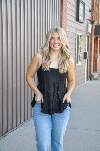 Floral Stretch Lace Peplum Cami Top