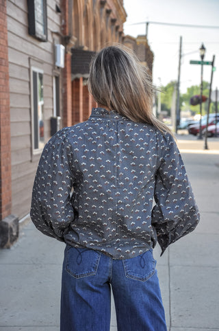 Floral Striped Blouse W/Bow Tying Detail