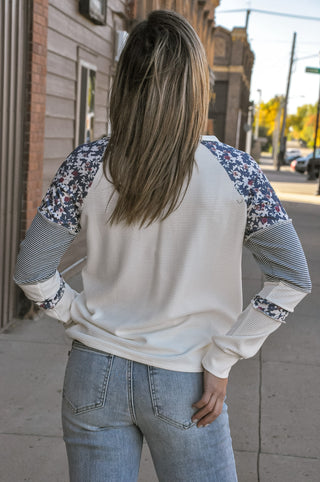Floral Striped Waffle Top