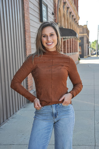 Floral Textured Mock Neck Knit Top