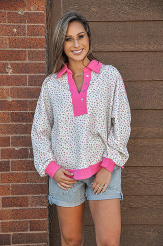 Floral Thermal Buttoned Collared Top