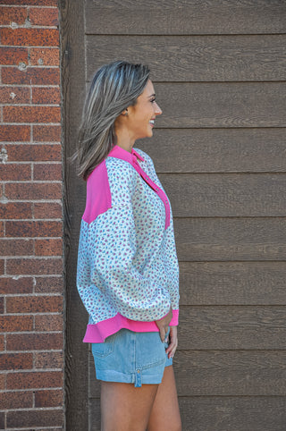 Floral Thermal Buttoned Collared Top