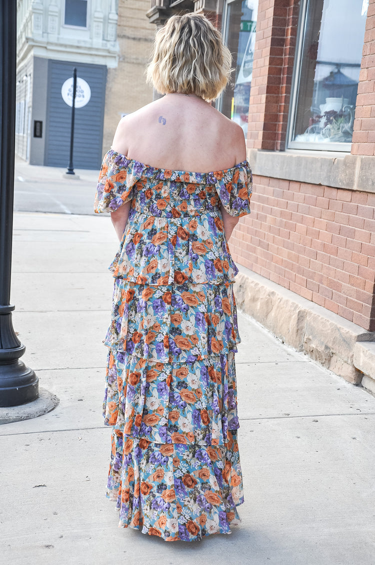 Floral Tiered Short Sleeve Maxi