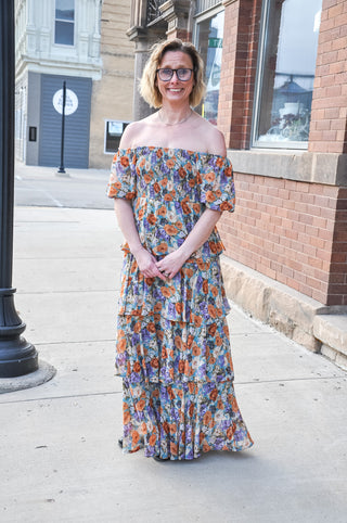 Floral Tiered Short Sleeve Maxi