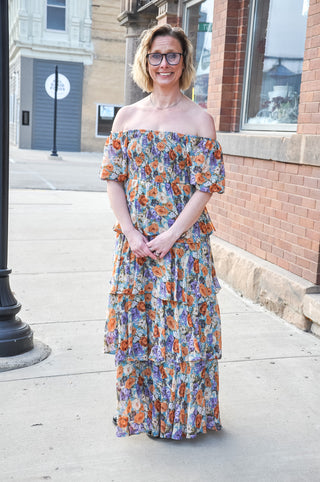 Floral Tiered Short Sleeve Maxi