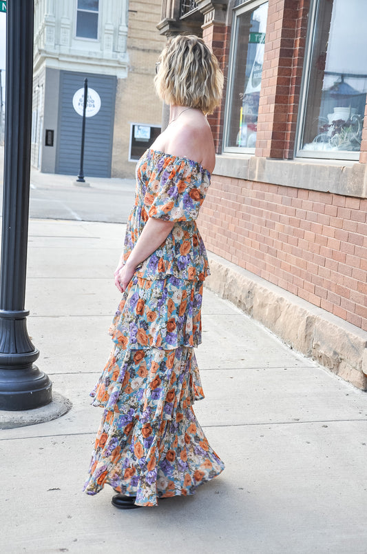 Floral Tiered Short Sleeve Maxi