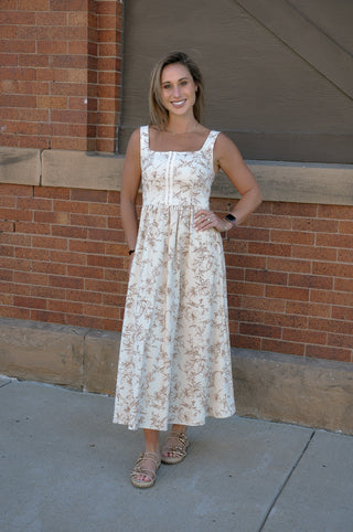 Floral Toile Front Hook Midi Dress