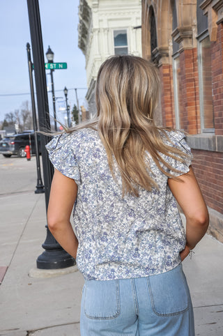 Floral V-Neck Ruffle Sleeve Blouse