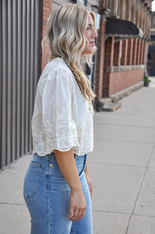Floral Embroidery Tie Front V-Neck Blouse