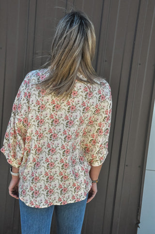 Flower Crinkle Short Dolman Blouse