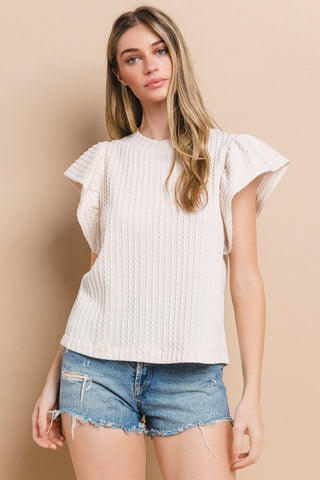 Flutter Sleeve Textured Knit Top