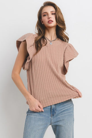 Flutter Sleeve Textured Knit Top