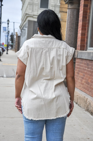 Frayed Hem Denim Button Down