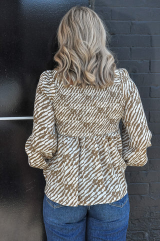 French Beige Tiger Stripe LS Top