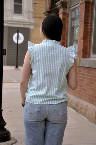 Frilly Seersucker Striped Top