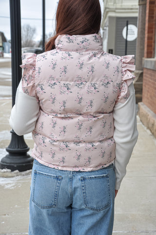 Front Bow Ruffle Sleeve Puffer Vest