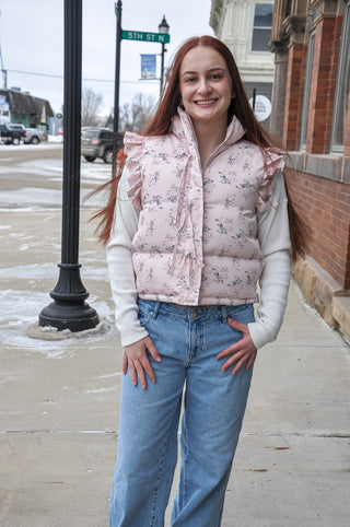 Front Bow Ruffle Sleeve Puffer Vest