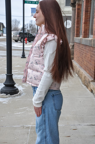 Front Bow Ruffle Sleeve Puffer Vest