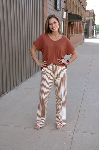 Front Pocket Detail Stripe Print Pants