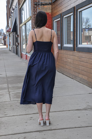 Front Tie Corset Detail Midi Dress