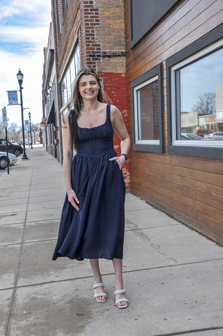 Front Tie Corset Detail Midi Dress