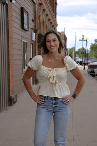Front Tie Detail Smocked Top