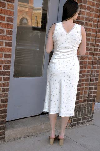 Front Tie Lace Trim Ditsy Dress