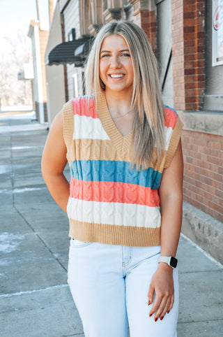 Fun Striped Beige Sweater Vest