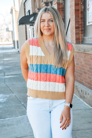 Fun Striped Beige Sweater Vest