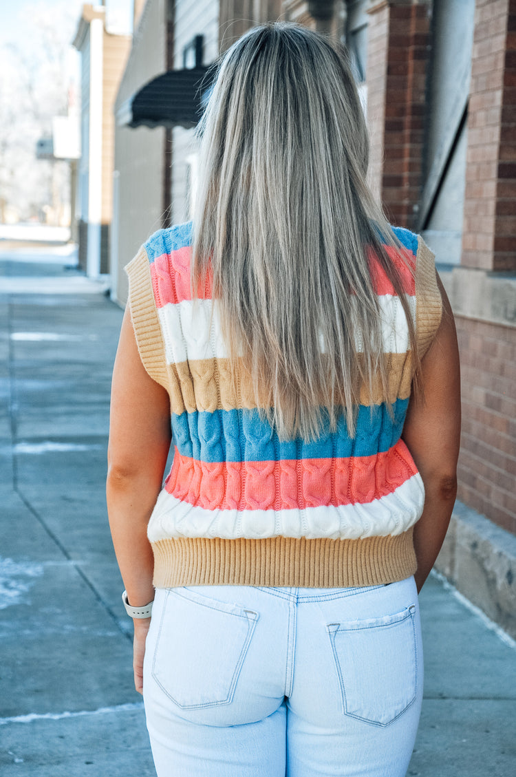 Fun Striped Beige Sweater Vest