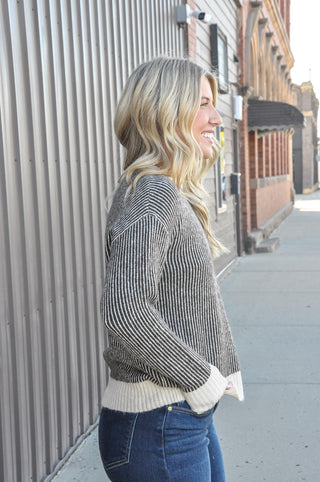 Fuzzy Two Tone Rib Sweater