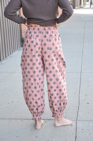 Gathered Ankle Polka Dot Parachute Pant Rose