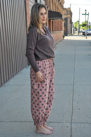 Gathered Ankle Polka Dot Parachute Pant Rose