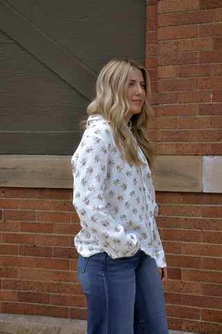 Gauze Button Down Floral Shirt