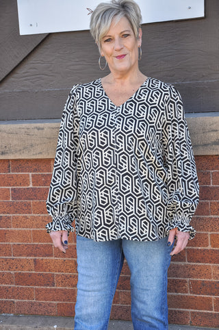 Geometric Three Quarter Blouse