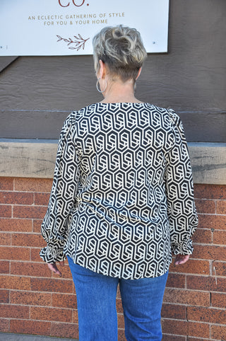 Geometric Three Quarter Blouse