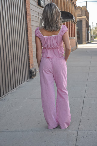 Gingham Cinched Top and Pants Set