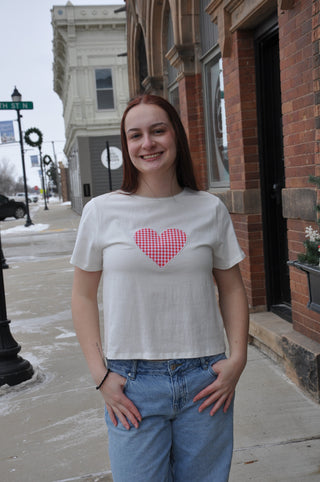 Gingham Heart Patch Tee