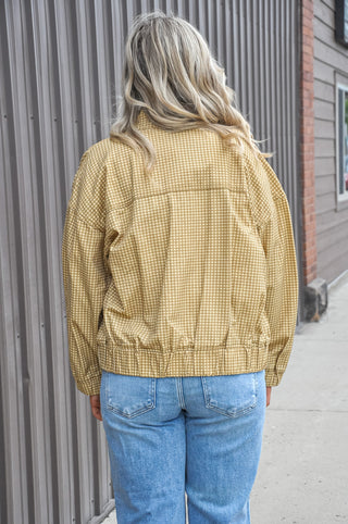 Gingham Stand Collar Zip Up Jacket
