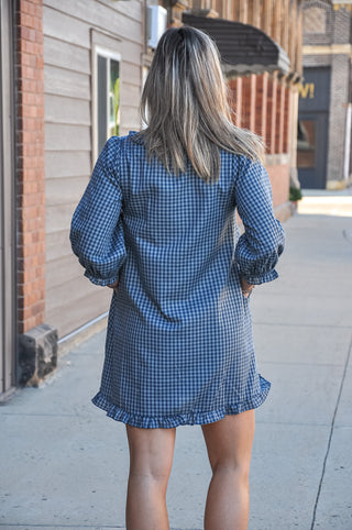 Gingham Tie Neck Ruffle Mini Dress