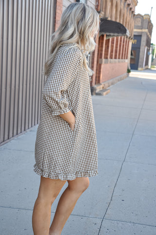 Gingham Tie Neck Ruffle Mini Dress