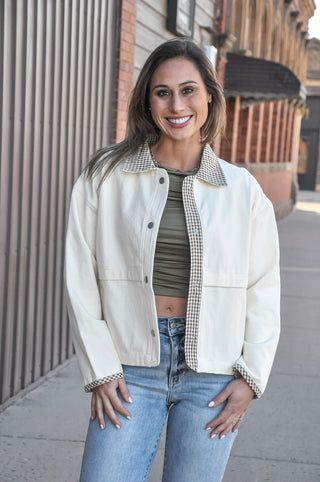Gingham Trim Collared Jacket
