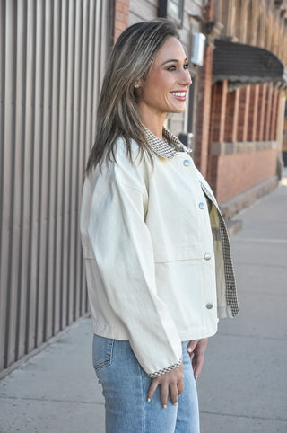 Gingham Trim Collared Jacket