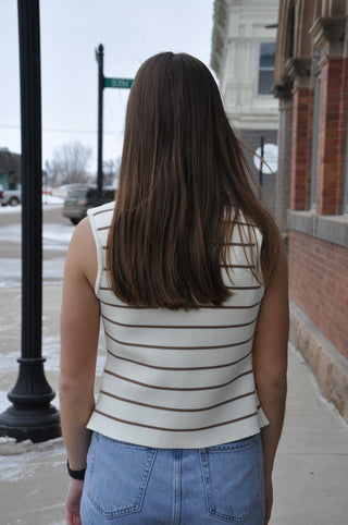 Gold Button Striped Sweater Vest