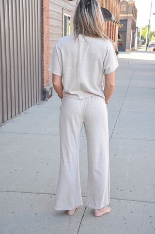 Gold Button Trim Wide-Leg Knit Pants Set