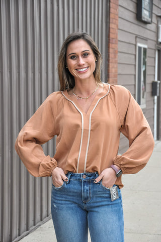 Golden Hour Piped LS Blouse