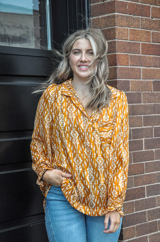 Goldenrod Abstract Print Top