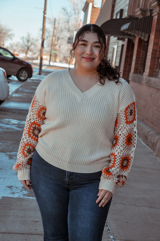 Granny Square Sleeves Sweater