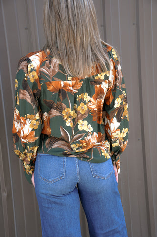 Green Floral Print Blouse